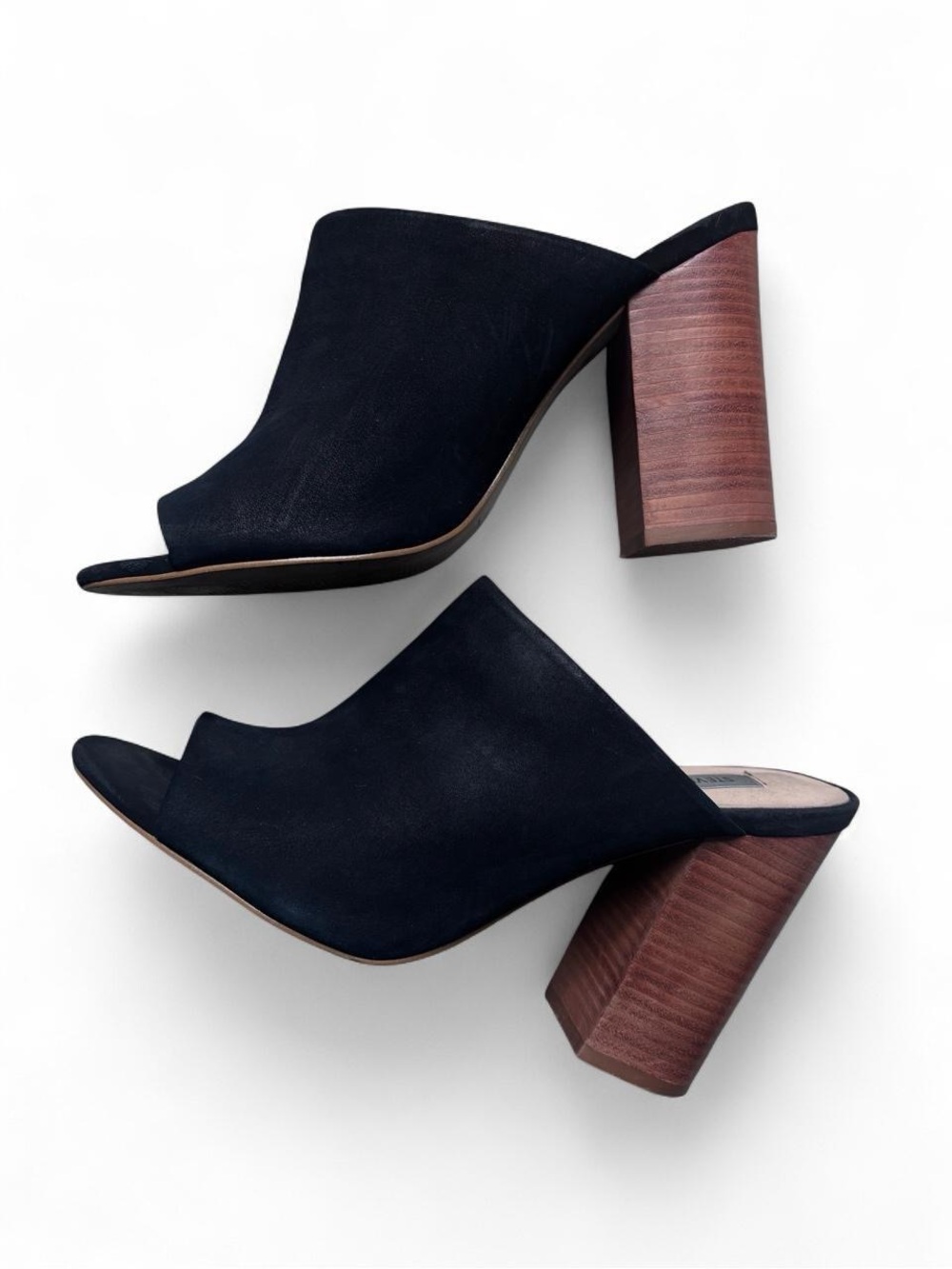 Steve Madden Black Open-Toe Suede Mule with Wood Block Heel